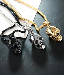 halpa -Miesten halloween-kallo-riipuskaulakoru – goottilainen metalliseoksesta valmistettu 3D-kallo kuubalaisessa ketjussa, kiillotettu kulta/hopea/musta, säädettävä lukko – biker punk -tyyliin naamiaisiin, cosplayhin ja illanviettoon