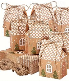 economico -25/50 sacchetti regalo natalizi in carta kraft a forma di casetta, sacchetti per bomboniere, scatole regalo per matrimoni e festività, perfetti per le celebrazioni natalizie, invernali e di Capodanno.