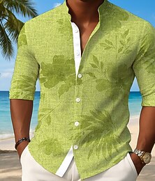 economico -Per uomo Piante Foglia tropicale Camicia Camicia con Bottoni Camicia con colletto alla coreana Manica Lunga Hawaiano All'aperto Vacanza Quotidiano Primavera Autunno Collo alla coreana Colletto alla