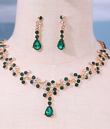 abordables -Parure de bijoux 2 Vert Strass Alliage 1 Collier Boucles d'oreilles Femmes Élégant ancien Mode Le style rétro Classique Parure de Bijoux Pour Mariage Soirée Saint-Valentin