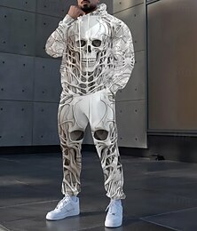 economico -Halloween Per uomo Teschi 2 pezzi Set di felpe 3D Tuta Felpa con Cappuccio Manica Lunga Pantaloni lunghi Con Cappuccio Casual Quotidiano Moderno Urbana Athleisure Abbigliamento casual alla moda