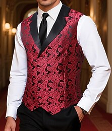 economico -Per uomo Gilet Vacanza Feste Affari Moda Casual Primavera Autunno Tasca Bottoni Poliestere Confortevole Paisley Monopetto Un Bottone Bavero a lancia Vestibilità regolare Rosso Gilet