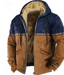 abordables -Hombre azteca Vellón Sudadera Étnico retro de la vendimia Manga Larga Cuello Barco Exterior Ropa de calle Marrón Claro Azul Piscina Correa Otoño Invierno Diseñador