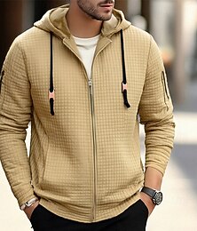 economico -Per uomo Felpa con cappuccio Felpa con cappuccio a zip intera Nero Bianco Cachi Con Cappuccio Semplice Tasca Sport & Outdoor Quotidiano Ferie Poliestere Streetwear Essenziale Casual Primavera Autunno