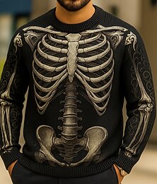 preiswerte -Halloween Herren Skelett Pullover Strickware Rundhalsausschnitt Lässig Dunkel Straße Täglich Festival 3D-Druck Stricken warm halten Langarm Frühling Herbst Winter Schwarz Grau