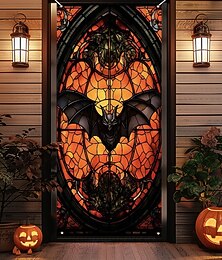 economico -Halloween Copertura della porta Banner per esterni Zucca Pipistrello 3D Psichedelico Da serata All'aperto Sfondi di ripresa Porta d'ingresso Portico a muro Decorazioni Parete Porta Sfondo