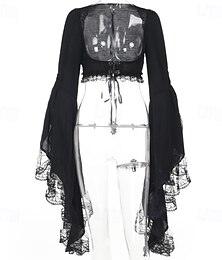 abordables -Gothique Crop Top Haut haussement d'épaules Manche cloche Sorcière Morticia Addams Dentelle Déguisement Femmes Fantaisie Halloween Carnaval Performance Soirée Adultes Haut