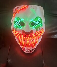 abordables -1 masque de clown lumineux à LED pour Halloween, 30 x 20 cm, pour fête amusante, maquillage pour adultes, masque à lumière froide, boîte à piles AA