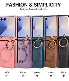 Недорогие -телефон Кейс для Назначение SSamsung Galaxy Z-флип 7 Z-флип 6 Z Flip 5 Z Flip 4 Кейс на заднюю панель с ремешком Поддержка беспроводной зарядки Откидная подножка Ретро ТПУ Кожа PU