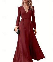 olcso -Női Maxi hosszú ruha Boho esküvői vendégruha Elegáns Csehország Stílusos Normál Sima Hosszú ujj V-alakú Fekete Bor Lóhere Tavasz Ősz