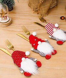 economico -Portaposate natalizie da 3/6 pezzi, sacchetti portaposate, forchette, cucchiai e coltelli, portaposate di alta qualità per la decorazione della tavola durante le feste di Natale.