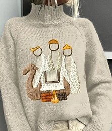 abordables -Femmes Pull Vacances Quotidien Arbre de Noël Eclairage de Noël Côtelé Col roulé Tricoté Imprimé manche longue Hauts Réguliers Tricoter Extérieur Quotidien Fête Chameau Kaki Automne Hiver