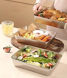 economico -Piatto quadrato in acciaio inossidabile da 3/5 pezzi con coperchio, contenitore ermetico per alimenti, contenitore per frutta da frigorifero, contenitore per alimenti da cucina
