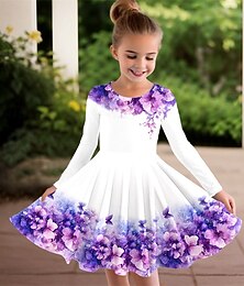 billiga -Flickor 3D Blommig Klänning Långärmad Sommar Vår Semester Dagligen Helgdag Prinsessa Skön Ljuv Barn 4-12 år Vardagsklänning A linjeklänning Knälång Normal