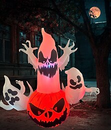 abordables -1 pièce Halloween 1,8 m/5,91 pouces 3 têtes citrouille fantôme avec lampe gonflable modèle d'air intérieur et extérieur cour jardin pelouse fête festival atmosphère lampe décorative prise US/EU/UK/AU