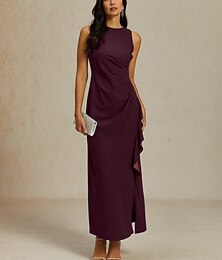 ieftine -Pentru femei Rochie Maxi Rochie teacă Rochie plisata Rochie cu Volane Elegant Petrecere Rochii Semi Formale Invitat la nunta Serată Absolvire Culoare solidă Fără manșon Stil Nautic Bateau Vișiniu