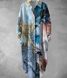 economico -Per donna Abito Midi Abito Camicia Vestito Casual Moda Moderno Quotidiano Spiaggia Weekend Vestibilità regolare Grafico Manica Lunga Colletto a Camicia Blu Verde Primavera Autunno