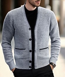 preiswerte -Herren Pullover Strickjacke Fleece Pullover Stricken Strick Feste Farbe V Ausschnitt Stilvoll Täglich Bekleidung Winter Rote Blau XS S M