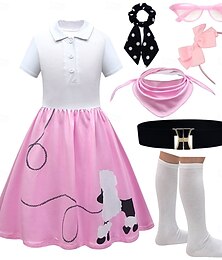 economico -Retrò Vintage Anni 1950 Abiti Grease Vestito Abiti Gonne a barboncino Stampa Costume Ragazze Carnevale Mascherata Performance Feste Bambini Vestito Cintura Sciarpa