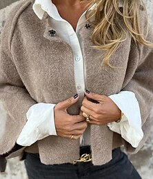 Χαμηλού Κόστους -Γυναικεία Χειμερινό παλτό Μπουφάν fleece Διατηρείτε Ζεστό Άνετο Κουμπιά Μοντέρνα Σκέτο ΕΞΩΤΕΡΙΚΟΥ ΧΩΡΟΥ Δρόμος Ανοικτό Μπροστά Κανονικό Λαιμόκοψη Κανονικό Μακρυμάνικο Εξωτερικά ενδύματα