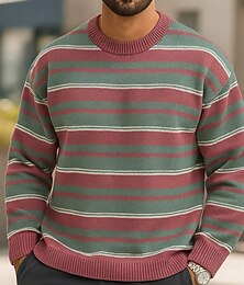 preiswerte -Herren Horizontale Streifen Pullover Strickware Rundhalsausschnitt Lässig Urlaub Heim Straße 3D-Druck Stricken warm halten Langarm Frühling Herbst Winter Rote Blau Grün