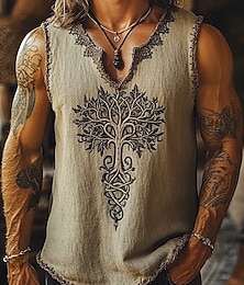 baratos -Homens Malha Íntima Top de colete Camiseta Interior Camisetas gráficas Sem Manga Decote V Verão Arvores Vintage Designer Básico Imprimir Férias Rua Para Noite Azul Verde cáqui Top Tee para Homens