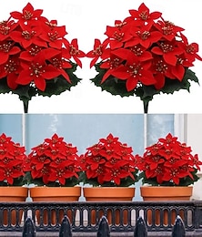 abordables -Lot de 4 poinsettias artificiels de Noël – bouquet réaliste pour mariage, porche, jardin, intérieur &décoration extérieure pour les vacances et la maison