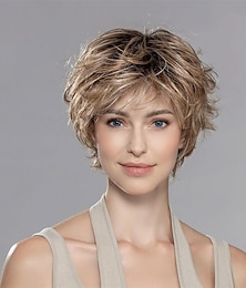 abordables -Perruque courte ébouriffée avec frange pour femme, cheveux synthétiques réalistes, effet naturel, coupe dégradée résistante à la chaleur, style élégant et tendance au quotidien