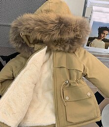Недорогие -Дети Девочки Пух Сплошной цвет Мода Меховая оторочка Школа Пальто Верхняя одежда 4-12 лет Зима Розовый Хаки