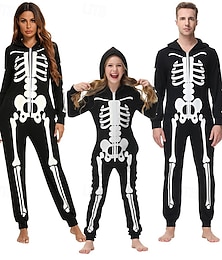 levne -Rodinný vzhled Pyžama Kombinéza Lebky Halloween vzor Domů Tisk Černá Dlouhý rukáv Aktivní Odpovídající oblečení