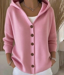 abordables -Femmes Pull Cardigan Élégant Mode Streetwear Couleur Unie À capuche Tricoté manche longue Hauts Réguliers Tricoter Extérieur Quotidien Week-end Noir Blanche Automne Hiver