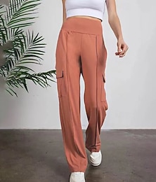 abordables -Mujer Pantalones cargo pantalones Ropa de calle Casual Longitud total Cintura Media Plano Bolsillo Cintura elástica Confortable Exterior Vacaciones Festivos Granate Azul marinero Azul Marino Oscuro