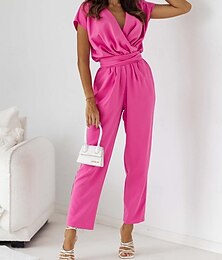 ieftine -Pentru femei Normal Salopete Activ Culoare solidă Manșon scurt În V Talie Înaltă Stradă Zilnic Fit regulat Negru Alb Fucsia Vară