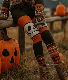 levne -Dámské Legíny prázdniny Vinobraní Módní Plná délka Vysoký pasPantsHalloween Grafika Dýně Proužky Potisk Zahřívací Yumuşak Prodyšné Elastické Formální Venkovní Dovolená Černá Oranžová Trávová zelená