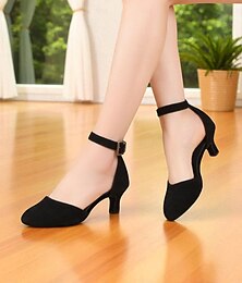 economico -Scarpe da ballo da sala da donna in pelle scamosciata nera - scarpe da ballo professionali con tacco basso e punta chiusa e cinturino alla caviglia
