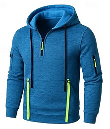 abordables -Hombre Sudadera Sudadera con capucha y cremallera de un cuarto Sudadera con capucha de lana Sudadera táctica con capucha Negro Burdeos Azul Marino Azul Piscina Gris Con Capucha Plano Cremallera
