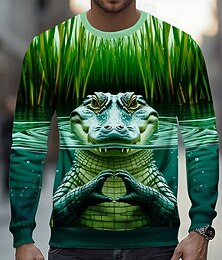 economico -Per uomo Coccodrillo 3D Divertente Felpa Casual Manica Lunga Girocollo Vacanza Feste Regalo Verde chiaro Verde Girocollo 3D Tutte le stagioni progettista
