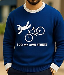 preiswerte -Herren lustiger I Do My Own Stunts 3D Cartoon Pullover Pullover Strickwaren Rundhalsausschnitt lässig Urlaub Zuhause Straße 3D Druck Stricken Grafik Langarm Frühling Herbst Winter Schwarz Rot Blau
