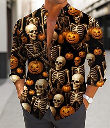 economico -Halloween Per uomo Teschio Scheletro Costumi Halloween Camicia Camicia con colletto alla coreana Manica Lunga Stile gotico oscuro All'aperto Ferie Primavera Autunno Collo alla coreana Colletto alla