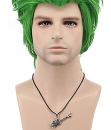 economico -parrucca da clown, parrucche verdi per cosplay, parrucca da uomo, parrucca corta e ondulata per feste, parrucche di Halloween