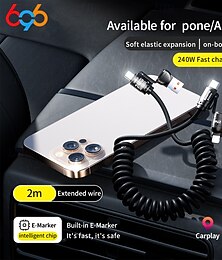 رخيصةأون -كابل شحن سريع للغاية 240 واط، سلك بيانات زنبركي لهاتف iPhone وHuawei وXiaomi وSamsung 4 في 1 من النوع C إلى كابل شحن من النوع C