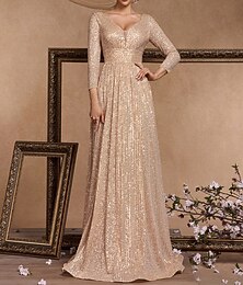 economico -Linea ad A Abito da Sera Festa Abito formale Festa serale Lunghezza al pavimento Manica 3/4 Scollo a V Con Paillettes con Paillettes 2025