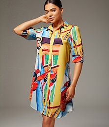 abordables -Robe chemise longue en satin à imprimé nature morte artistique