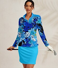 voordelige -Dames Wandelen poloshirt Blauw Lange mouw Kleding Bovenlichaam Dames golfkleding kleding outfits draag kleding