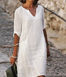 abordables -Femmes Mini Robe Robe Décontractée Robe Imprimée Mode Moderne Quotidien Plage Week-end Coupe régulière Ligne Manche 3/4 Col fendu Blanche Été Printemps Automne