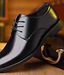 abordables -Chaussures derby classiques noires pour hommes – Chaussures à lacets formelles brillantes pour les réunions d'affaires, le bureau et les occasions spéciales