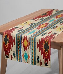 abordables -Chemin de table à carreaux colorés - nappe rectangulaire imprimée numériquement 33x180cm pour banquet de restaurant &décoration de salle à manger à la maison