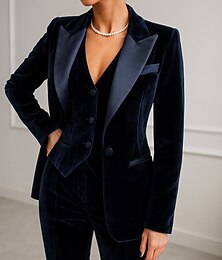 abordables -Mujer Trajes de 3 piezas Formal Invitado a la boda Terciopelo Elegante Sencillo Manga Larga Hasta el Suelo Solapa pico Botonadura Simple