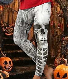 levne -Dámské Legíny prázdniny Vinobraní Módní Po kotníky Vysoký pasPantsHalloween Grafika Lebky předvečer Všech svatých Potisk Yumuşak Prodyšné Elastické Dovolená ulice Ležérní Bílá Vodní modrá Trávov