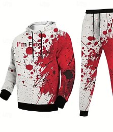levne -Halloween Pánské Krevní skvrny 2ks Sady 3D mikin Tepláková souprava Mikina s kapucí Dlouhý rukáv Dlouhé kalhoty Kapuce Šik ven Běžné Denní ulice Oblečení na atletiku Festivalový outfit 3D tisk Kapuce